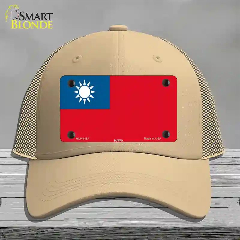 Taiwan Flag Novelty License Plate Hat Mesh / Khaki