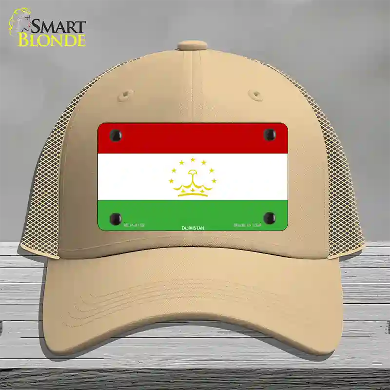 Tajikistan Flag Novelty License Plate Hat Mesh / Khaki