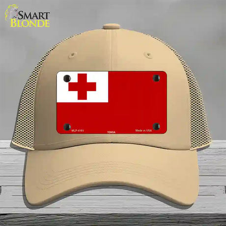 Tonga Flag Novelty License Plate Hat Mesh / Khaki