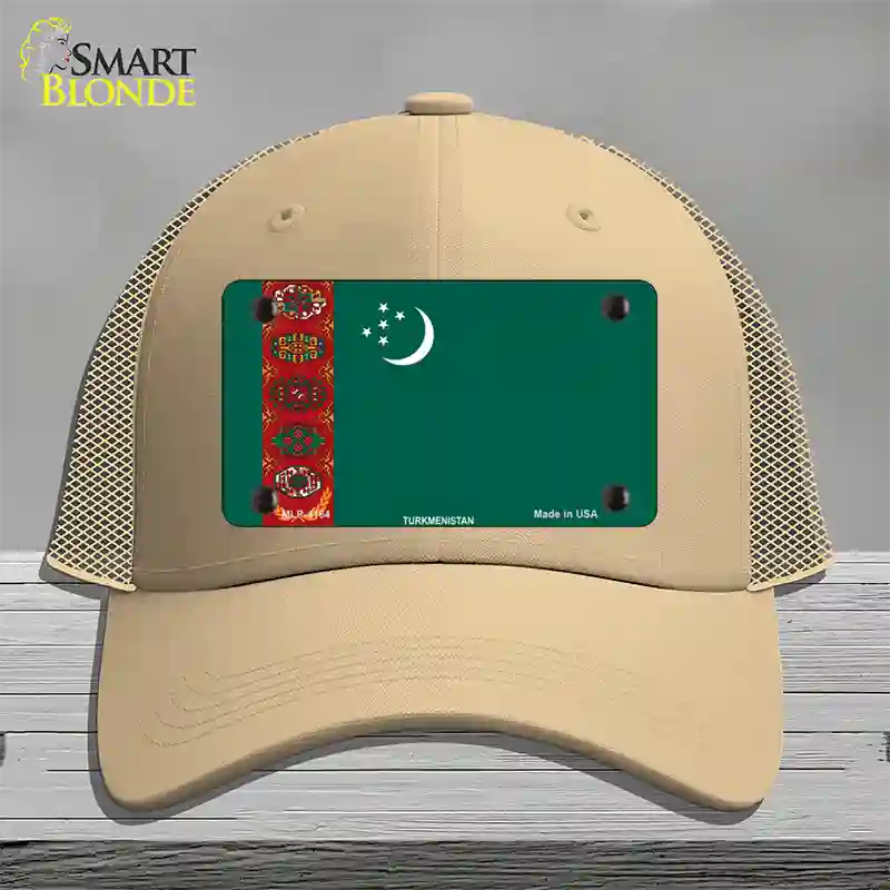 Turkmenistan Flag Novelty License Plate Hat Mesh / Khaki