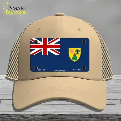 Turks And Caicos Flag Novelty License Plate Hat Mesh / Khaki