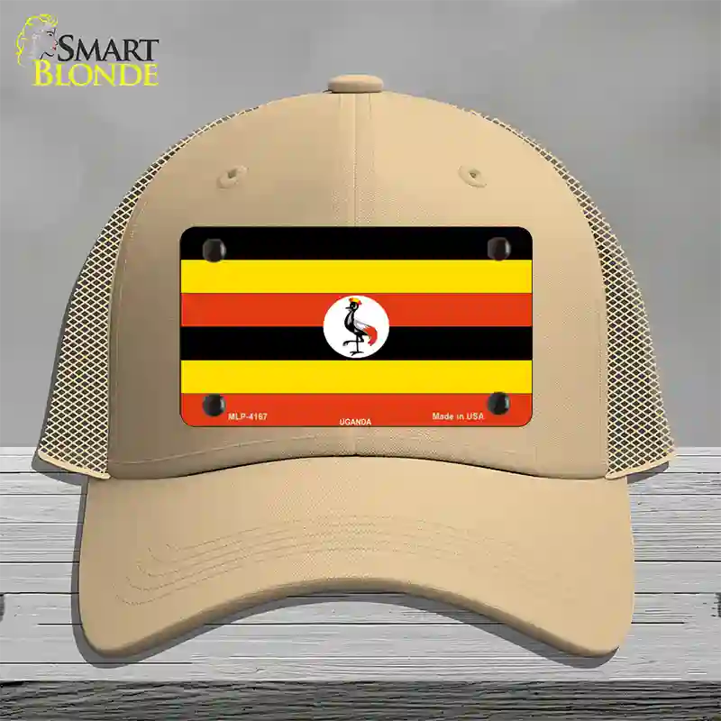 Uganda Flag Novelty License Plate Hat Mesh / Khaki