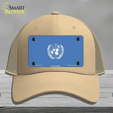 United Nations Flag Novelty License Plate Hat Mesh / Khaki