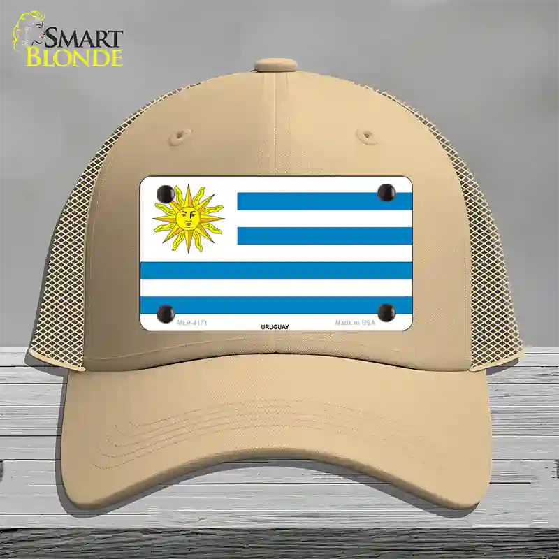 Uruguay Flag Novelty License Plate Hat Mesh / Khaki