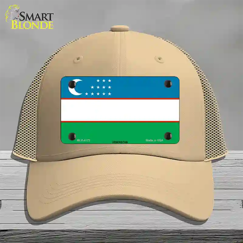 Uzbe Kistan Flag Novelty License Plate Hat Mesh / Khaki