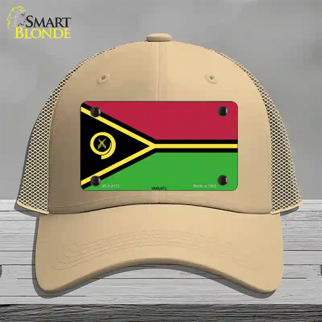 Vanuatu Flag Novelty License Plate Hat Mesh / Khaki