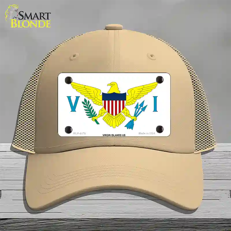 Virgin Islands US Flag Novelty License Plate Hat Mesh / Khaki