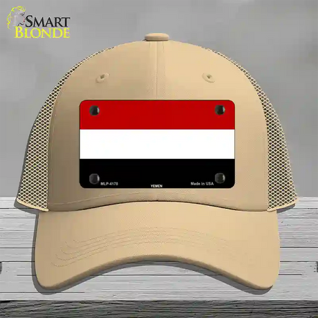 Yemen Flag Novelty License Plate Hat Mesh / Khaki