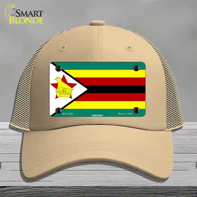 Zimbabwe Flag Novelty License Plate Hat Mesh / Khaki