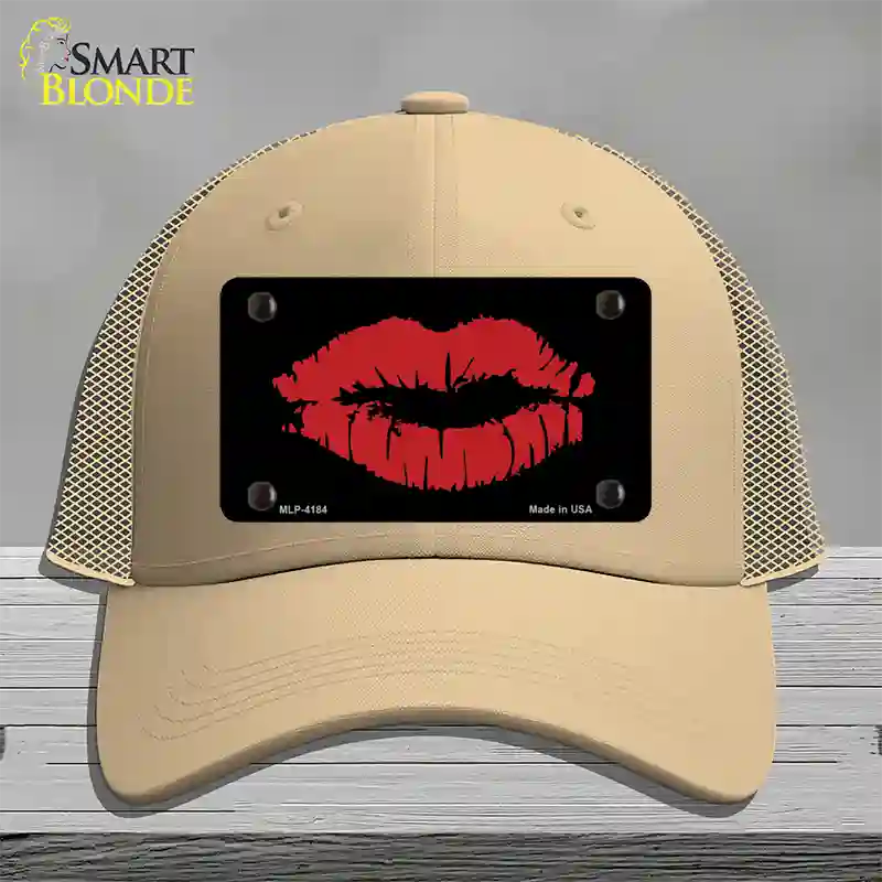 Full Red Lips Novelty License Plate Hat Mesh / Khaki