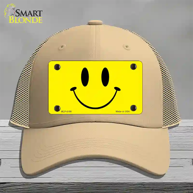 Happy Face Novelty License Plate Hat Mesh / Khaki