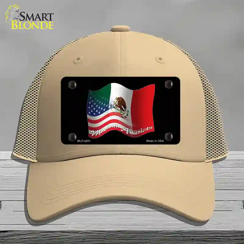 Mexican American Flag Novelty License Plate Hat Mesh / Khaki