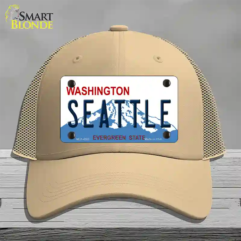 Seattle Washington Novelty License Plate Hat Mesh / Khaki