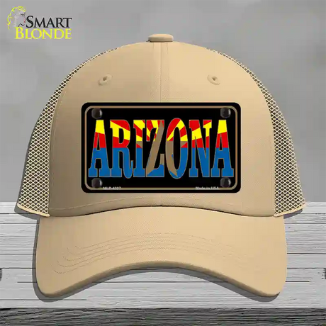 Arizona Inlayed State Flag Novelty License Plate Hat Mesh / Khaki