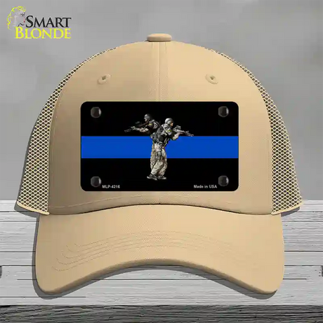 Thin Blue Line Police SWAT Novelty License Plate Hat Mesh / Khaki