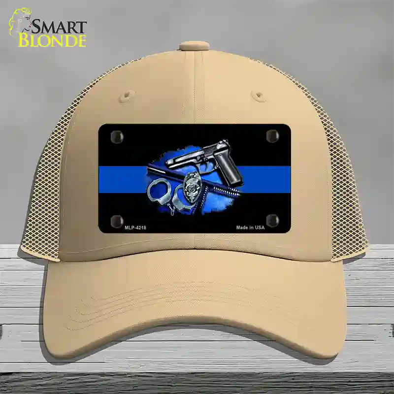 Thin Blue Line Badge Novelty License Plate Hat Mesh / Khaki