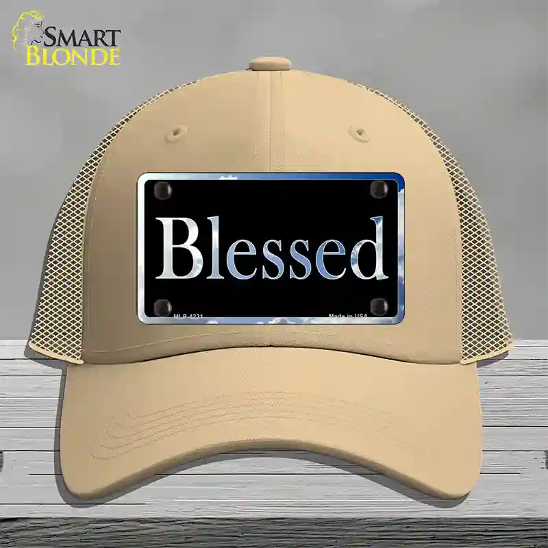 Blessed Blue Sky Cloud Novelty License Plate Hat Mesh / Khaki