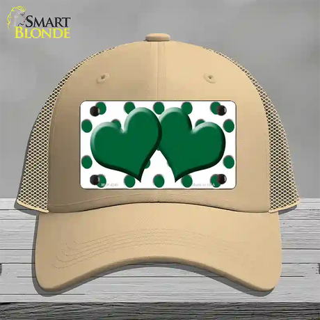 Green White Polka Dot Green Centered Hearts Novelty License Plate Hat Mesh / Khaki