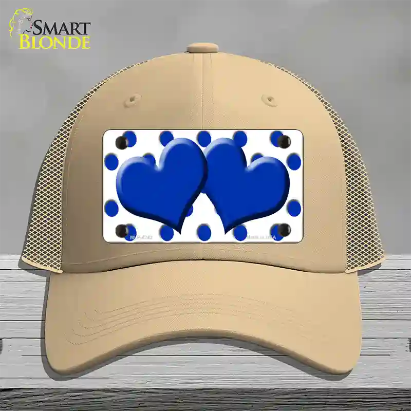 Blue White Polka Dot Blue Centered Hearts Novelty License Plate Hat Mesh / Khaki