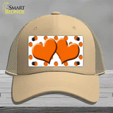 Orange White Polka Dot Orange Centered Hearts Novelty License Plate Hat Mesh / Khaki