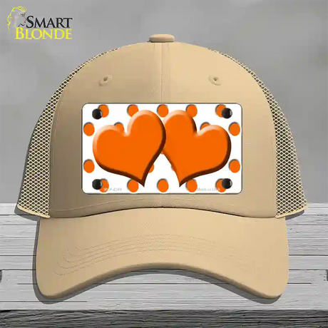 Orange White Polka Dot Orange Centered Hearts Novelty License Plate Hat Mesh / Khaki