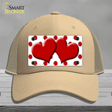 Red White Polka Dot Red Centered Hearts Novelty License Plate Hat Mesh / Khaki