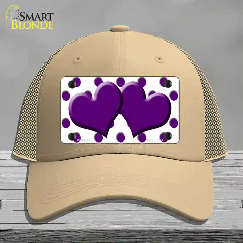 Purple White Polka Dot Purple Centered Hearts Novelty License Plate Hat Mesh / Khaki