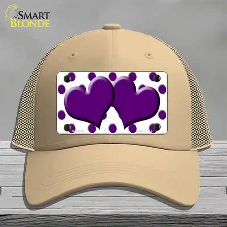 Purple White Polka Dot Purple Centered Hearts Novelty License Plate Hat Mesh / Khaki