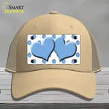 Light Blue White Polka Dot Light Blue Centered Hearts Novelty License Plate Hat Mesh / Khaki