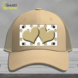 Gold White Polka Dot Gold Centered Hearts Novelty License Plate Hat Mesh / Khaki