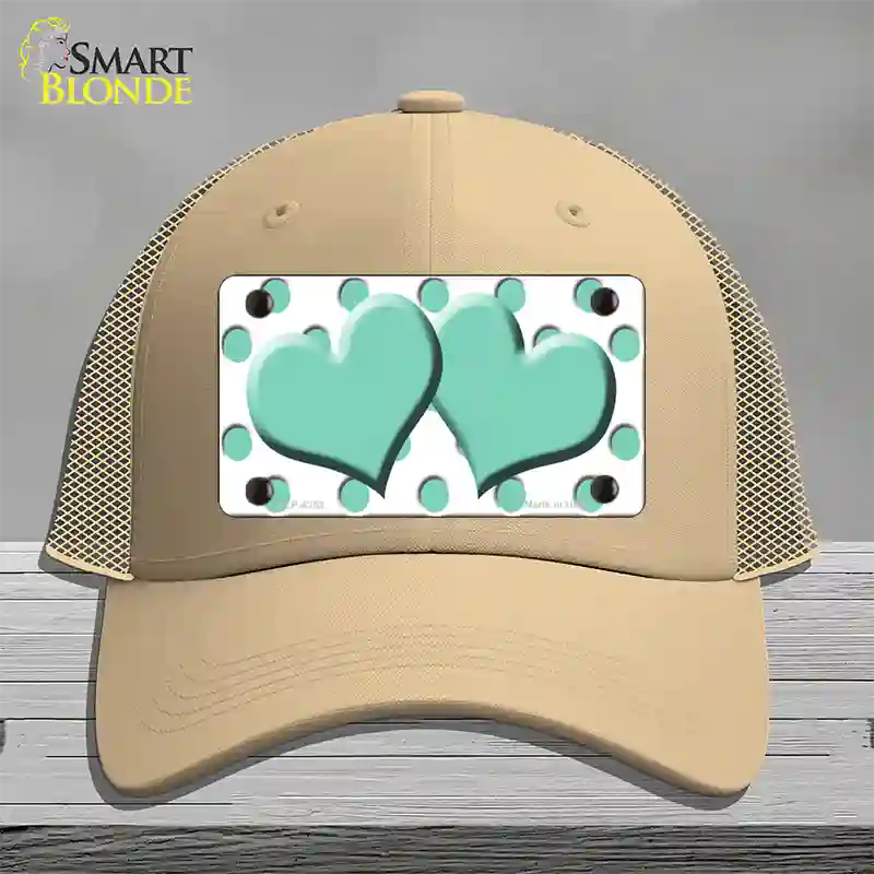 Mint White Polka Dot Mint Centered Hearts Novelty License Plate Hat Mesh / Khaki