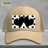 Black White Polka Dot Black Centered Hearts Novelty License Plate Hat Mesh / Khaki