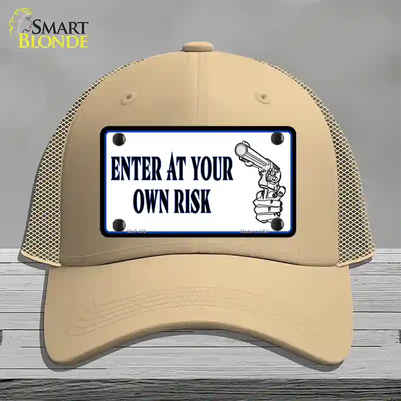 Enter At Own Risk Novelty License Plate Hat Mesh / Khaki