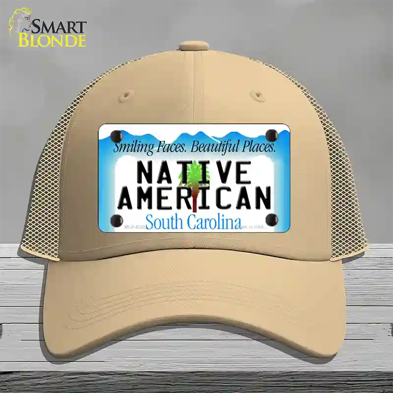 Native American South Carolina Novelty License Plate Hat Mesh / Khaki