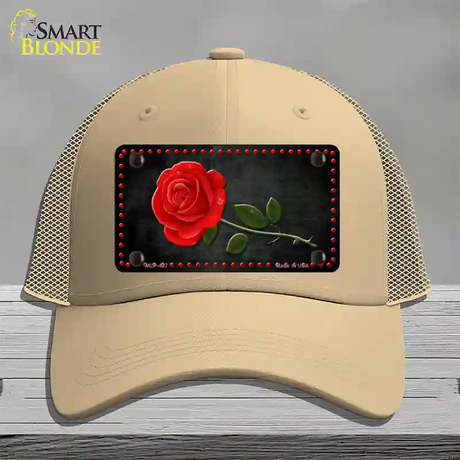 Rose Design Black Novelty License Plate Hat Mesh / Khaki