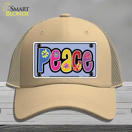 Peace And Flowers Novelty License Plate Hat Mesh / Khaki