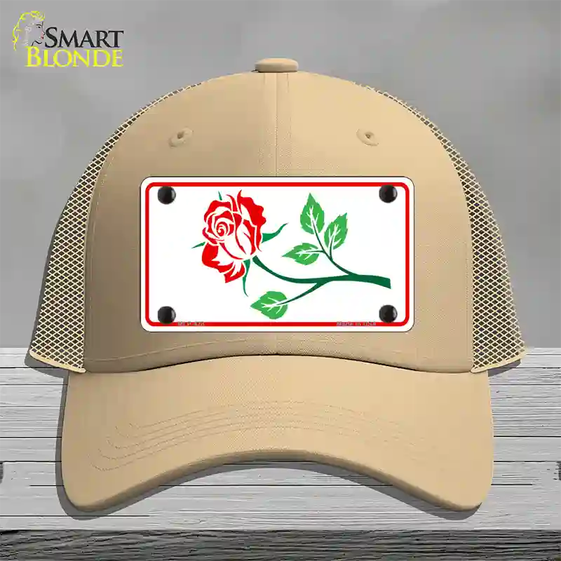 Rose Design White Novelty License Plate Hat Mesh / Khaki