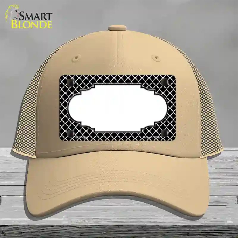 Black White Quatrefoil Center Scallop Novelty License Plate Hat Mesh / Khaki