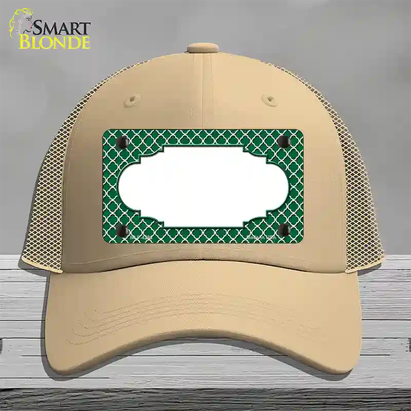 Green White Quatrefoil Center Scallop Novelty License Plate Hat Mesh / Khaki