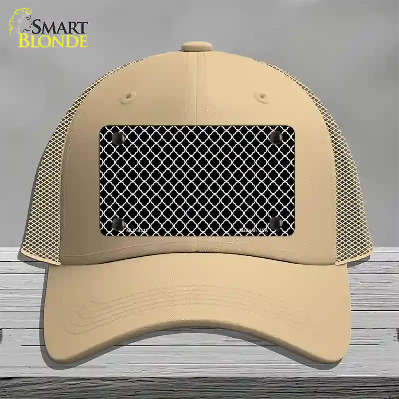 Black White Quatrefoil Novelty License Plate Hat Mesh / Khaki