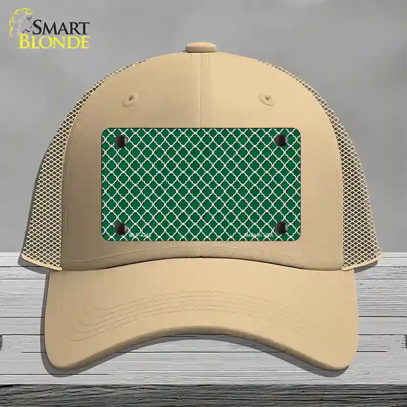 Green White Quatrefoil Novelty License Plate Hat Mesh / Khaki