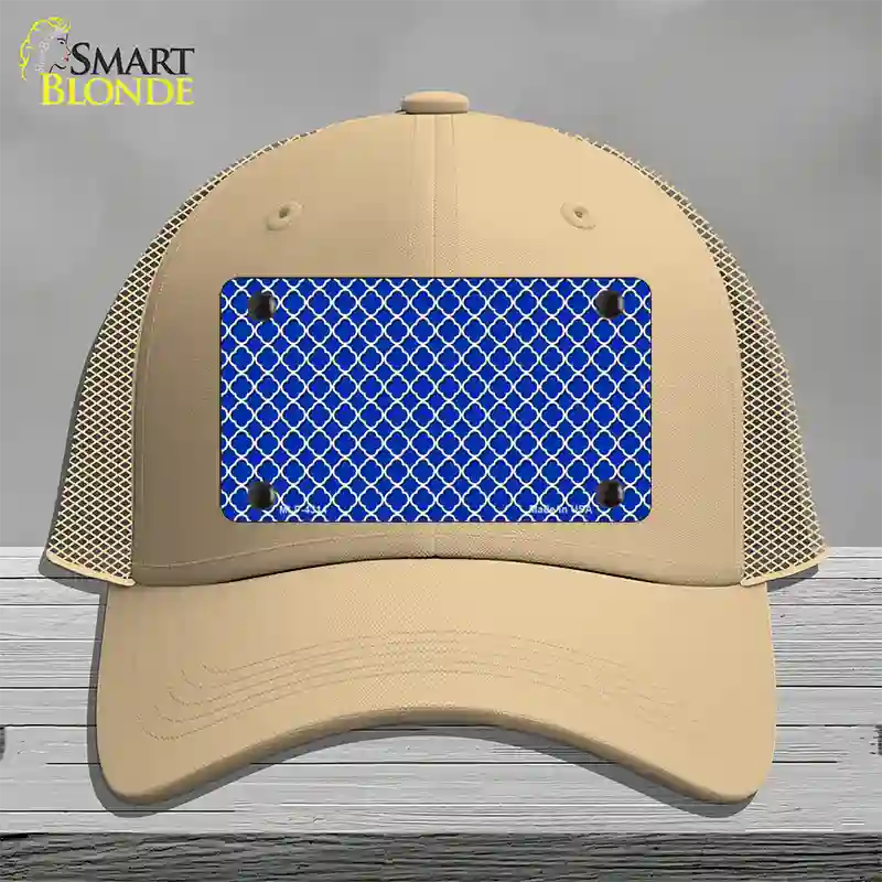 Blue White Quatrefoil Novelty License Plate Hat Mesh / Khaki