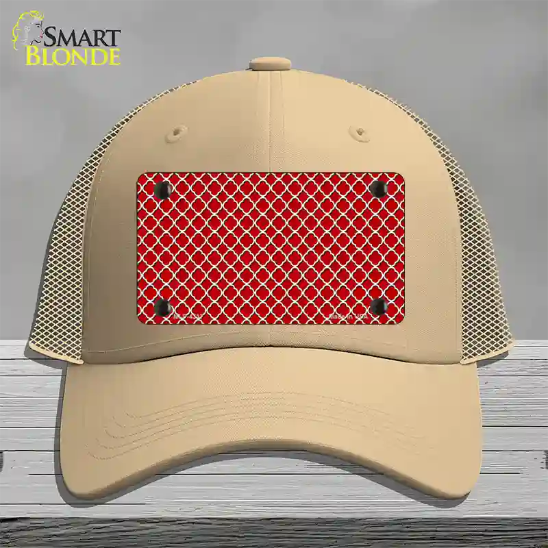 Red White Quatrefoil Novelty License Plate Hat Mesh / Khaki