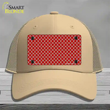 Red White Quatrefoil Novelty License Plate Hat Mesh / Khaki