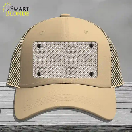 Tan White Quatrefoil Novelty License Plate Hat Mesh / Khaki