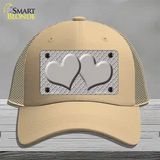 Grey White Quatrefoil Grey Center Hearts Novelty License Plate Hat Mesh / Khaki