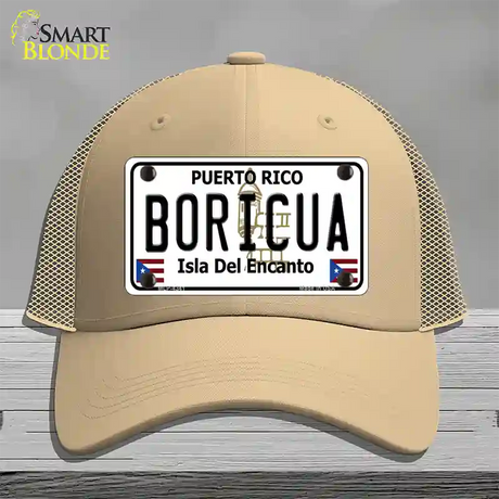 Boricua Puerto Rico Novelty License Plate Hat Mesh / Khaki