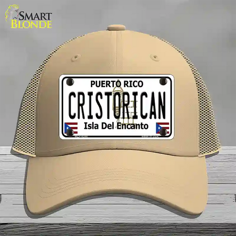 Cristorican Puerto Rico Novelty License Plate Hat Mesh / Khaki