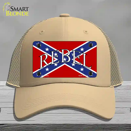 Rebel Confederate Flag Novelty License Plate Hat Mesh / Khaki