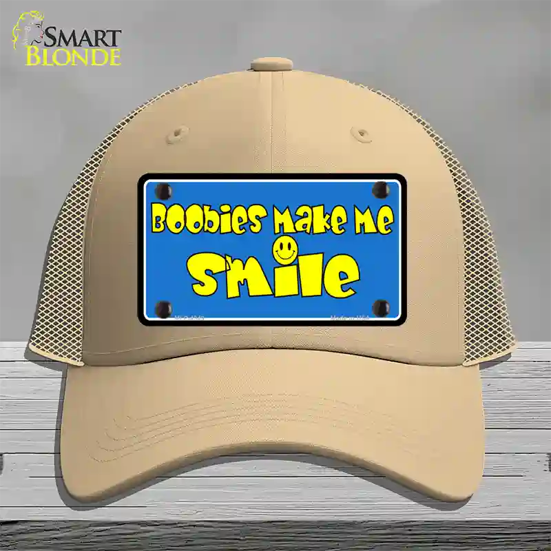 Boobies Make Me Smile Blue Novelty License Plate Hat Mesh / Khaki